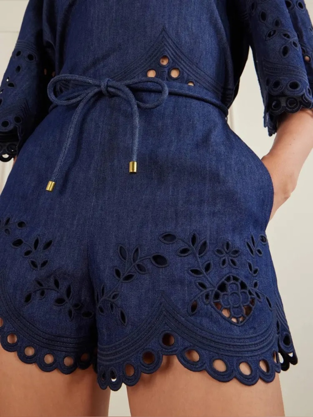 Zimmermann Denim Mahon Broderie Short in Ink - Size 1 - Picture 1 of 6